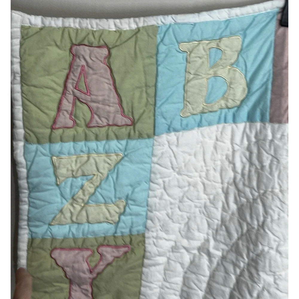 Lillian Vernon Noah's Ark ABC Cotton Crib Baby Quilt White Personalized Monogram